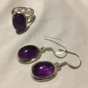 Sterling amethyst earrings and ring set